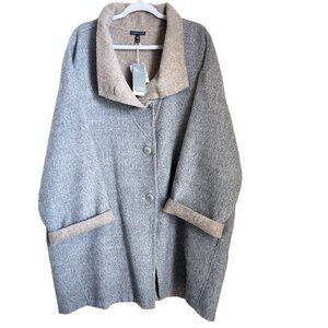 EILEEN FISHER Baby Alpaca Wool Silk Double Face Coat Jacket sz XL Gray NWT‎